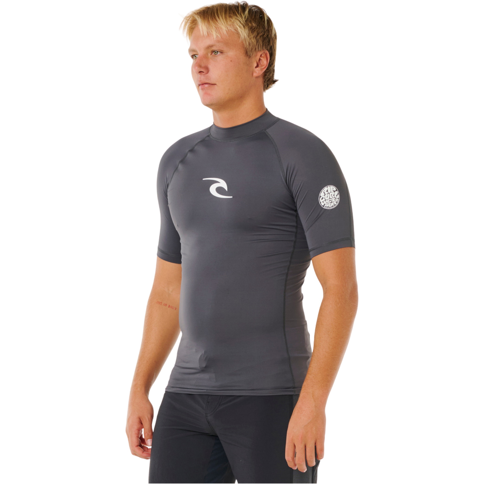 2026 Rip Curl Herre-Waves UPF- Performance -lycra-vest Med Korte ærmer 16MMRV - Charcoal Grey